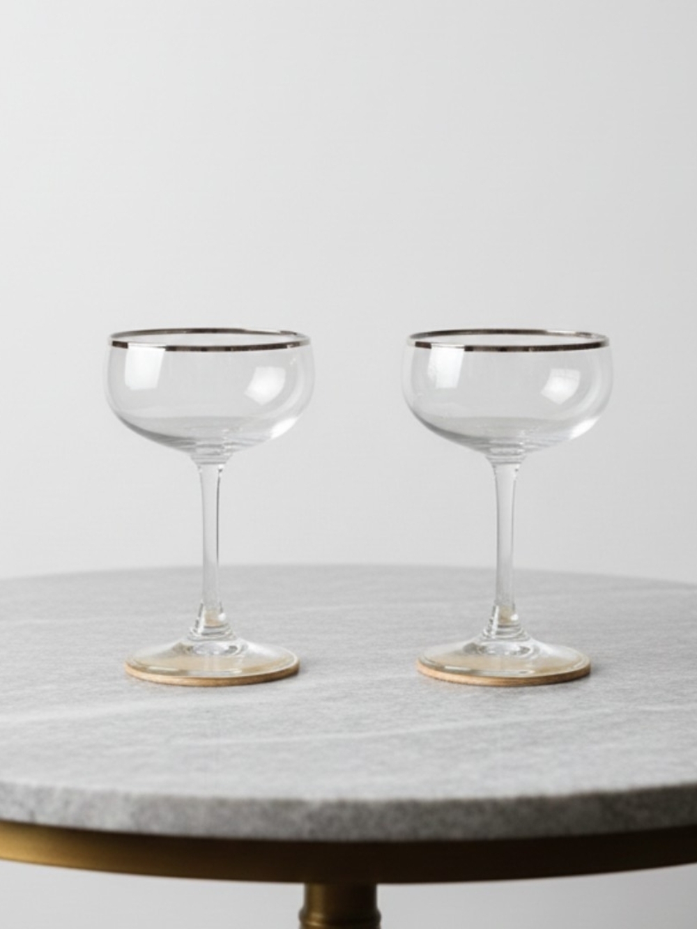Clear Coupe Glasses with Gold Rim - Set of 2